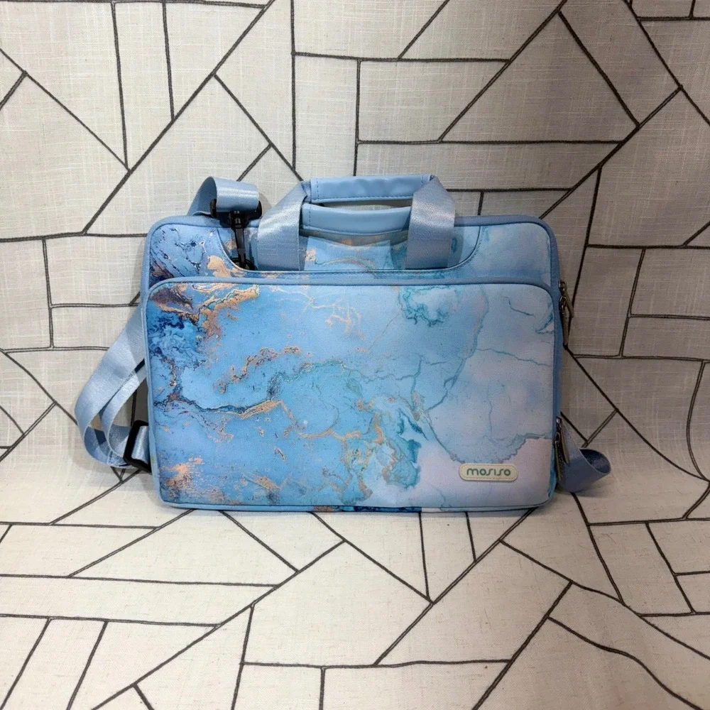 Mosiso Laptop Bag 13-14 inch Blue Marble Shoulder Messenger Briefcase Case